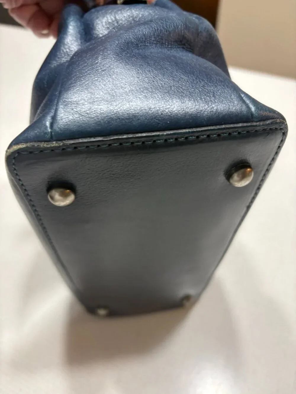 GUC Patricia Nash Navy Leather Satchel with Metal Ring Handles